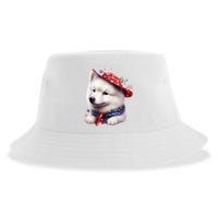 Samoyed Dog Puppy USA Flag Cute Samoyed Puppy Sustainable Bucket Hat