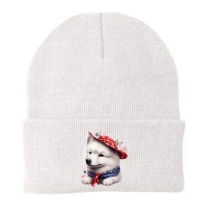 Samoyed Dog Puppy USA Flag Cute Samoyed Puppy Knit Cap Winter Beanie