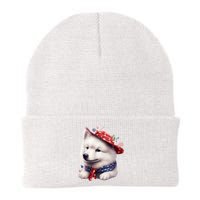 Samoyed Dog Puppy USA Flag Cute Samoyed Puppy Knit Cap Winter Beanie