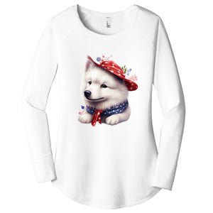 Samoyed Dog Puppy USA Flag Cute Samoyed Puppy Women's Perfect Tri Tunic Long Sleeve Shirt