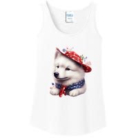 Samoyed Dog Puppy USA Flag Cute Samoyed Puppy Ladies Essential Tank