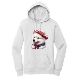 Samoyed Dog Puppy USA Flag Cute Samoyed Puppy Women's Pullover Hoodie