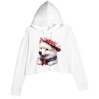 Samoyed Dog Puppy USA Flag Cute Samoyed Puppy Crop Fleece Hoodie