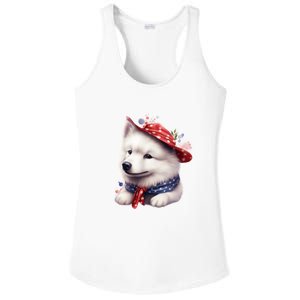 Samoyed Dog Puppy USA Flag Cute Samoyed Puppy Ladies PosiCharge Competitor Racerback Tank