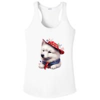 Samoyed Dog Puppy USA Flag Cute Samoyed Puppy Ladies PosiCharge Competitor Racerback Tank