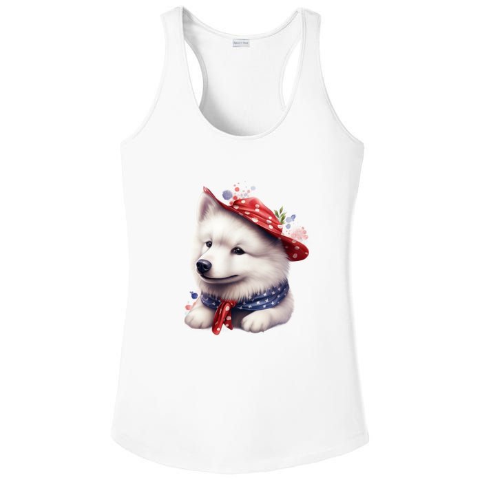 Samoyed Dog Puppy USA Flag Cute Samoyed Puppy Ladies PosiCharge Competitor Racerback Tank