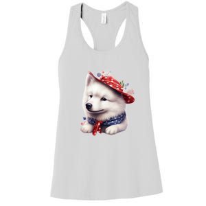 Samoyed Dog Puppy USA Flag Cute Samoyed Puppy Women's Racerback Tank