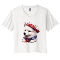 Samoyed Dog Puppy USA Flag Cute Samoyed Puppy Women's Crop Top Tee