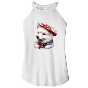 Samoyed Dog Puppy USA Flag Cute Samoyed Puppy Women's Perfect Tri Rocker Tank