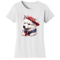 Samoyed Dog Puppy USA Flag Cute Samoyed Puppy Women's T-Shirt