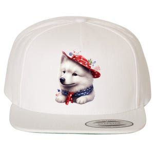 Samoyed Dog Puppy USA Flag Cute Samoyed Puppy Wool Snapback Cap