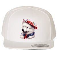 Samoyed Dog Puppy USA Flag Cute Samoyed Puppy Wool Snapback Cap