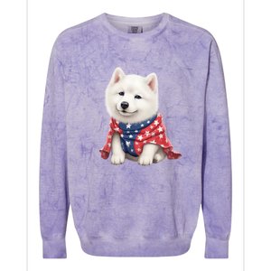 Samoyed Dog Puppy USA Flag Cute Samoyed Puppy Colorblast Crewneck Sweatshirt