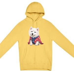 Samoyed Dog Puppy USA Flag Cute Samoyed Puppy Premium Pullover Hoodie