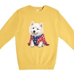 Samoyed Dog Puppy USA Flag Cute Samoyed Puppy Premium Crewneck Sweatshirt