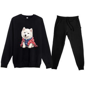 Samoyed Dog Puppy USA Flag Cute Samoyed Puppy Premium Crewneck Sweatsuit Set