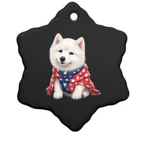 Samoyed Dog Puppy USA Flag Cute Samoyed Puppy Ceramic Star Ornament