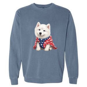 Samoyed Dog Puppy USA Flag Cute Samoyed Puppy Garment-Dyed Sweatshirt