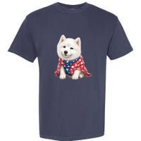 Samoyed Dog Puppy USA Flag Cute Samoyed Puppy Garment-Dyed Heavyweight T-Shirt