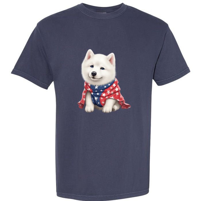 Samoyed Dog Puppy USA Flag Cute Samoyed Puppy Garment-Dyed Heavyweight T-Shirt