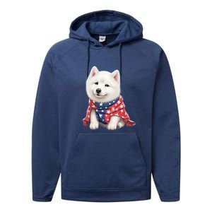 Samoyed Dog Puppy USA Flag Cute Samoyed Puppy Performance Fleece Hoodie