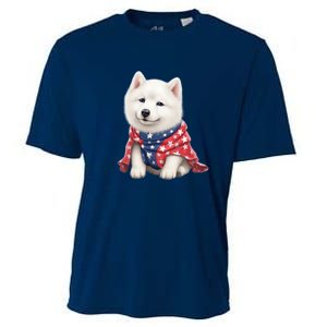 Samoyed Dog Puppy USA Flag Cute Samoyed Puppy Cooling Performance Crew T-Shirt