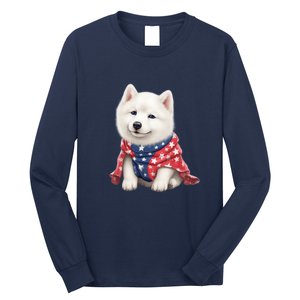 Samoyed Dog Puppy USA Flag Cute Samoyed Puppy Long Sleeve Shirt