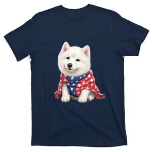 Samoyed Dog Puppy USA Flag Cute Samoyed Puppy T-Shirt