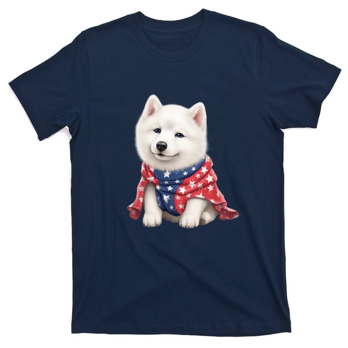 Samoyed Dog Puppy USA Flag Cute Samoyed Puppy T-Shirt