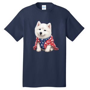 Samoyed Dog Puppy USA Flag Cute Samoyed Puppy Tall T-Shirt