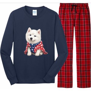 Samoyed Dog Puppy USA Flag Cute Samoyed Puppy Long Sleeve Pajama Set