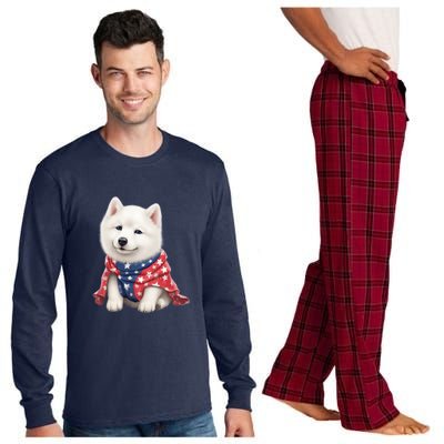 Samoyed Dog Puppy USA Flag Cute Samoyed Puppy Long Sleeve Pajama Set