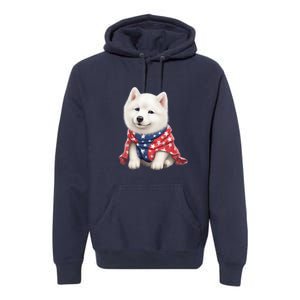 Samoyed Dog Puppy USA Flag Cute Samoyed Puppy Premium Hoodie