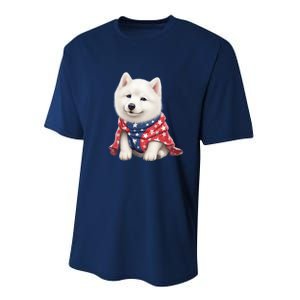 Samoyed Dog Puppy USA Flag Cute Samoyed Puppy Performance Sprint T-Shirt