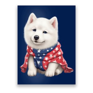 Samoyed Dog Puppy USA Flag Cute Samoyed Puppy Poster