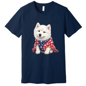 Samoyed Dog Puppy USA Flag Cute Samoyed Puppy Premium T-Shirt