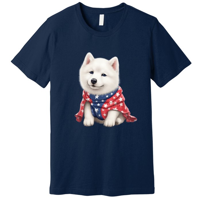 Samoyed Dog Puppy USA Flag Cute Samoyed Puppy Premium T-Shirt