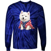 Samoyed Dog Puppy USA Flag Cute Samoyed Puppy Tie-Dye Long Sleeve Shirt