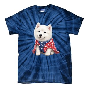 Samoyed Dog Puppy USA Flag Cute Samoyed Puppy Tie-Dye T-Shirt