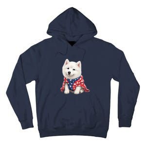 Samoyed Dog Puppy USA Flag Cute Samoyed Puppy Tall Hoodie