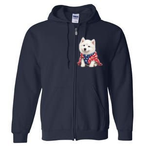 Samoyed Dog Puppy USA Flag Cute Samoyed Puppy Full Zip Hoodie