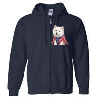 Samoyed Dog Puppy USA Flag Cute Samoyed Puppy Full Zip Hoodie