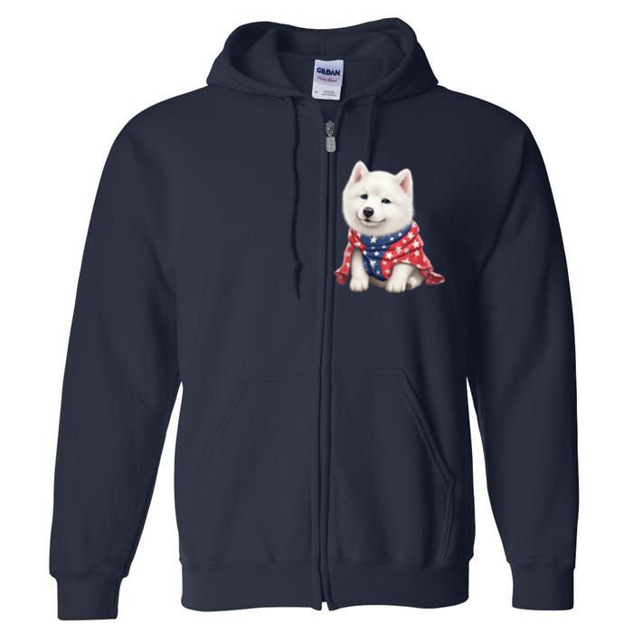 Samoyed Dog Puppy USA Flag Cute Samoyed Puppy Full Zip Hoodie