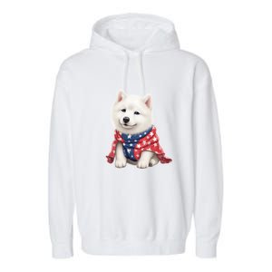 Samoyed Dog Puppy USA Flag Cute Samoyed Puppy Garment-Dyed Fleece Hoodie