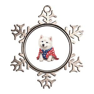 Samoyed Dog Puppy USA Flag Cute Samoyed Puppy Metallic Star Ornament