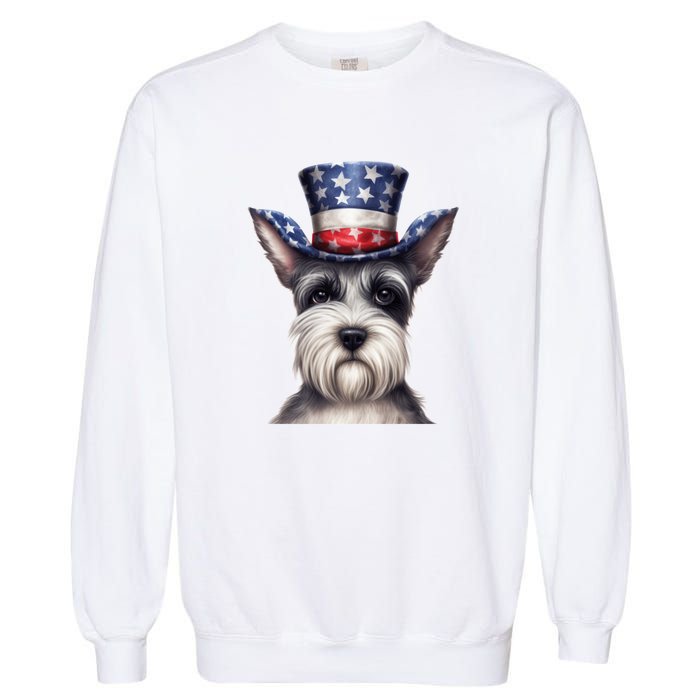 Schnauzer Dog Puppy USA Flag Cute Schnauzer Puppy Garment-Dyed Sweatshirt