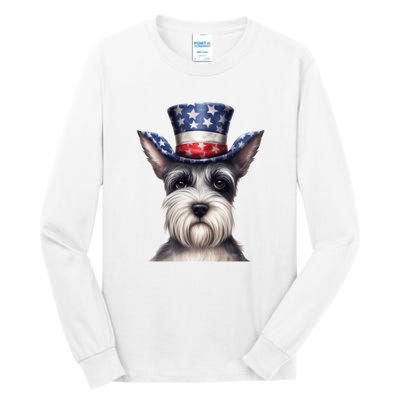 Schnauzer Dog Puppy USA Flag Cute Schnauzer Puppy Tall Long Sleeve T-Shirt