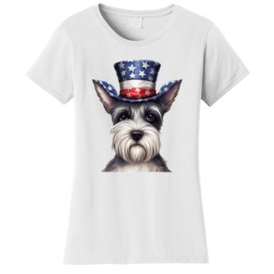 Schnauzer Dog Puppy USA Flag Cute Schnauzer Puppy Women's T-Shirt