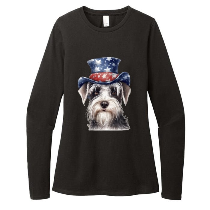 Schnauzer Dog Puppy USA Flag Cute Schnauzer Puppy Womens CVC Long Sleeve Shirt