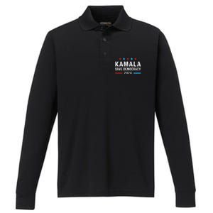 Save Democracy President Kamala Harris For President 2024 Gift Performance Long Sleeve Polo